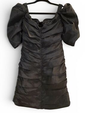 Bardot Black Ruched Bodycon Puff Sleeve Mini Dress Size 8 LBD